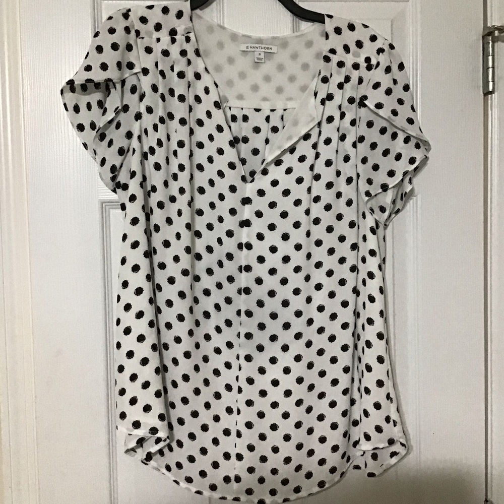 White polka dot blouse with tulip sleeves